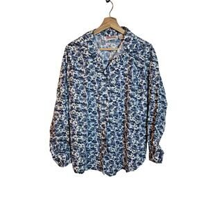Vintage Cobblestone Creations Women's Blue Foral Button Up Long Sleeve M